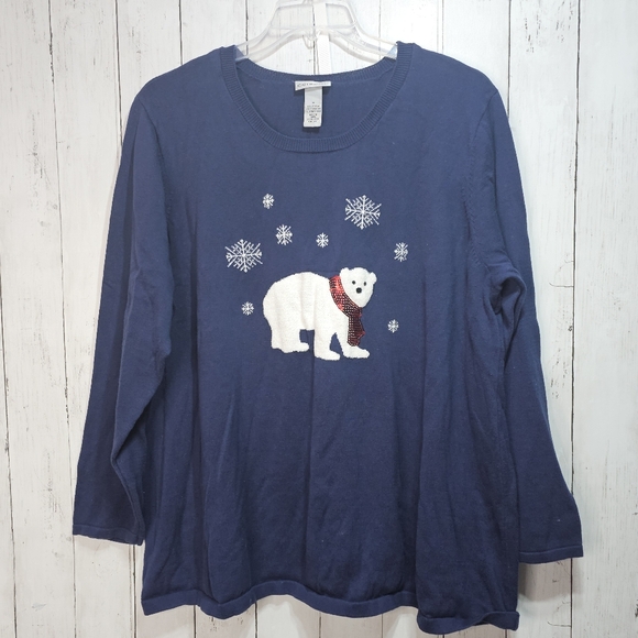 Catherines Women's Cozy Critter Polar Bear Blue Sweater Size 3X Cotton Blend. - Picture 2 of 6